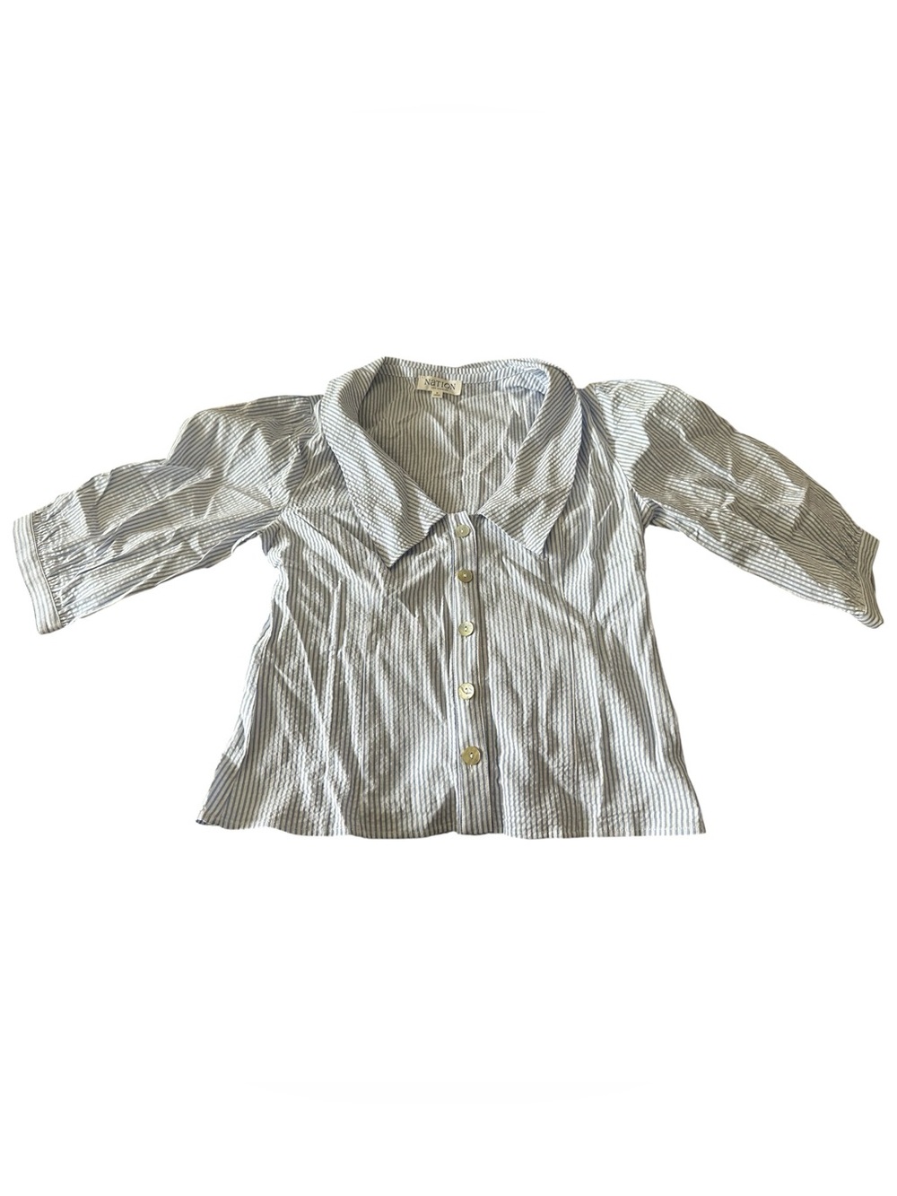 NATION LTD Veronique Blouse Large Blue Striped Button Front Oversized Collar NWT - Picture 3 of 7